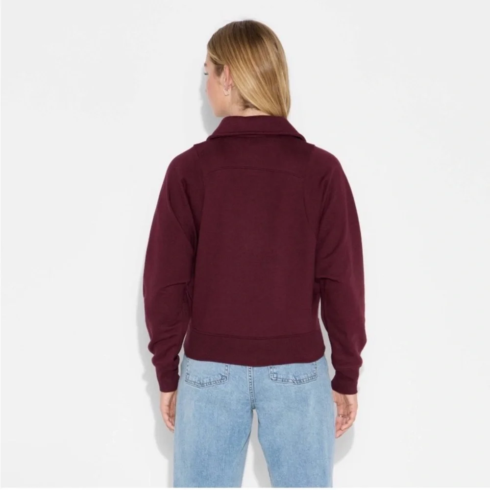 Wild Fable Cropped Quarter Zip Pullover Maroon Burgundy XL - Picture 4 of 10